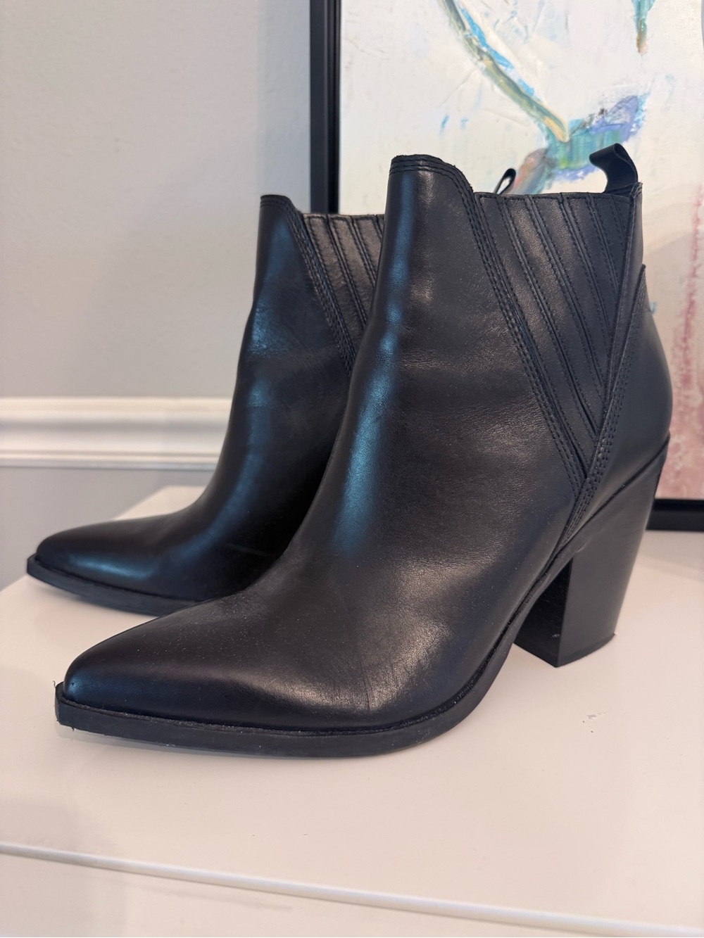 Marc Fisher Classic Black Leather Pointed-Toe Ankle Boots